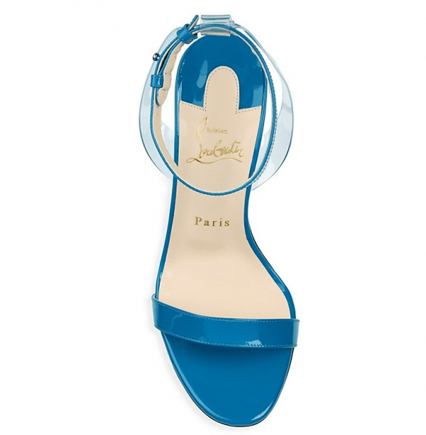 Christian Louboutin Jonatina 100mm Sandales en PVC et Cuir Verni Bleu – Image 5
