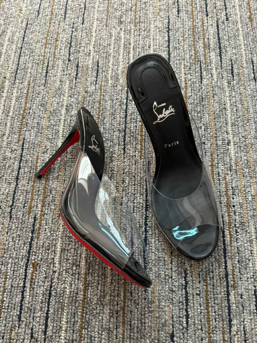 Christian Louboutin Mules Just Arch 100 mm en cuir verni et PVC noir