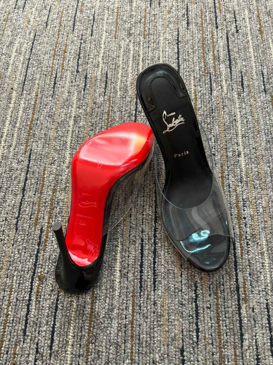 Christian Louboutin Mules Just Arch 100 mm en cuir verni et PVC noir – Image 2