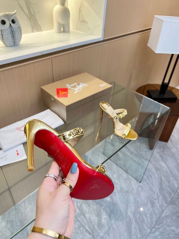 Christian Louboutin Just Chain Sandales 85mm Cuir Iridescent Or – Image 4