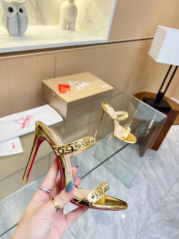 Christian Louboutin Just Chain Sandales 85mm Cuir Iridescent Or – Image 2