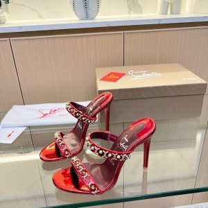 Christian Louboutin Just Chain Sandales 85mm Cuir Iridescent Rouge