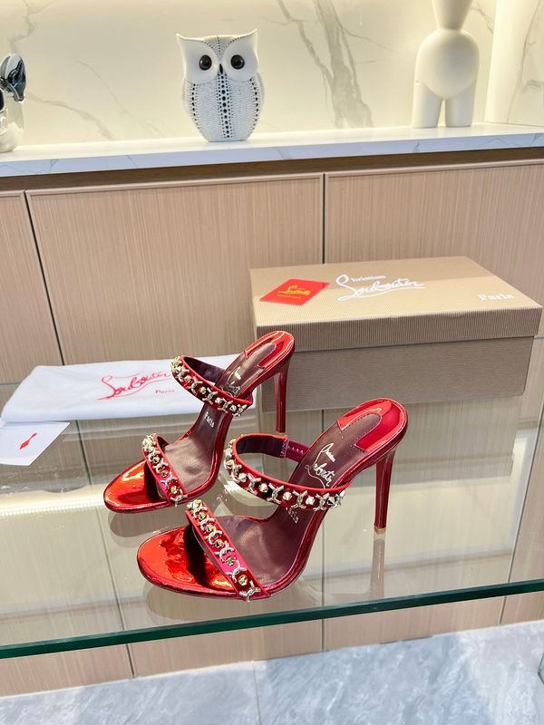Christian Louboutin Just Chain Sandales 85mm Cuir Iridescent Rouge