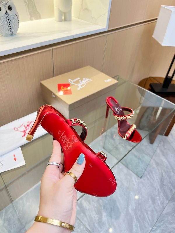 Christian Louboutin Just Chain Sandales 85mm Cuir Iridescent Rouge – Image 2