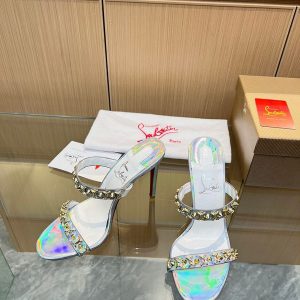 Christian Louboutin Just Chain Sandales 85mm Cuir Iridescent Argent
