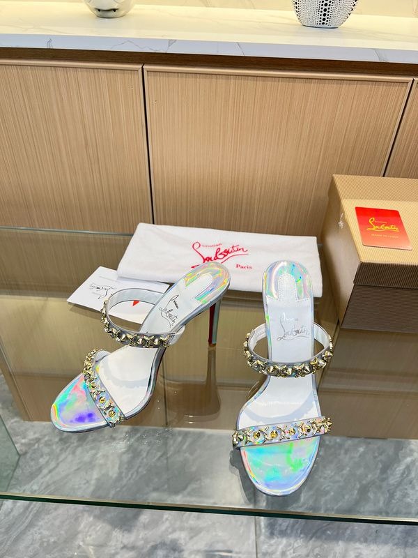 Christian Louboutin Just Chain Sandales 85mm Cuir Iridescent Argent