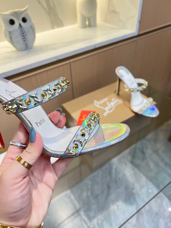 Christian Louboutin Just Chain Sandales 85mm Cuir Iridescent Argent – Image 2