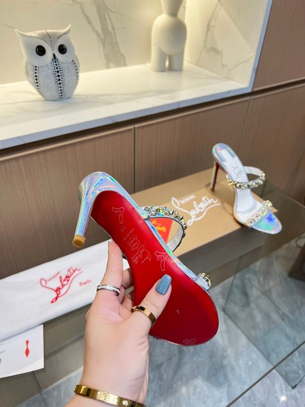 Christian Louboutin Just Chain Sandales 85mm Cuir Iridescent Argent – Image 3