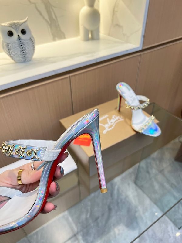 Christian Louboutin Just Chain Sandales 85mm Cuir Iridescent Argent – Image 4