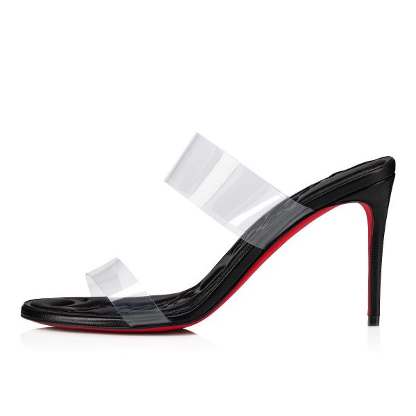 Christian Louboutin Just Loubi Sandales 85mm Cuir et PVC Noir – Image 2