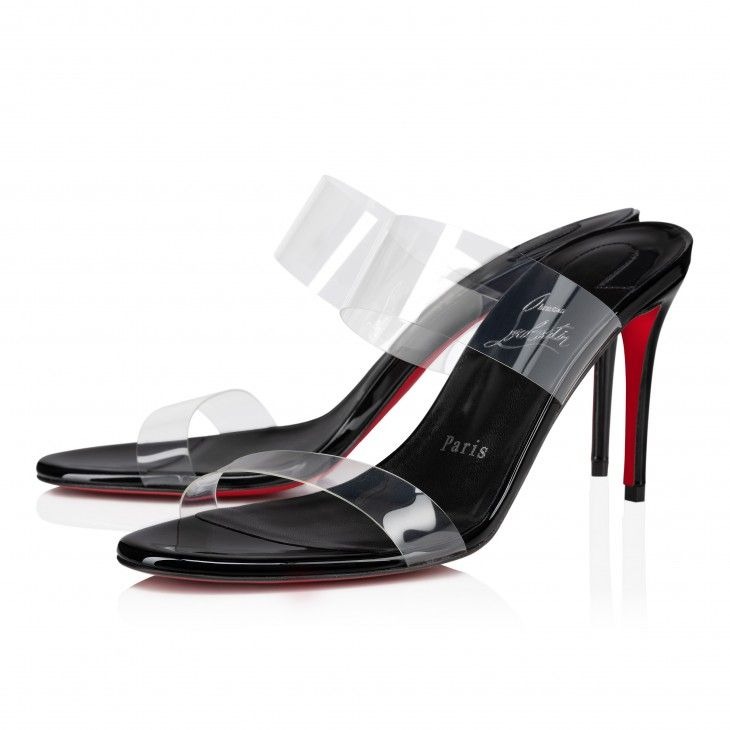 Christian Louboutin Just Nothing 85 mm Mules Cuir Verni et TPU Noir