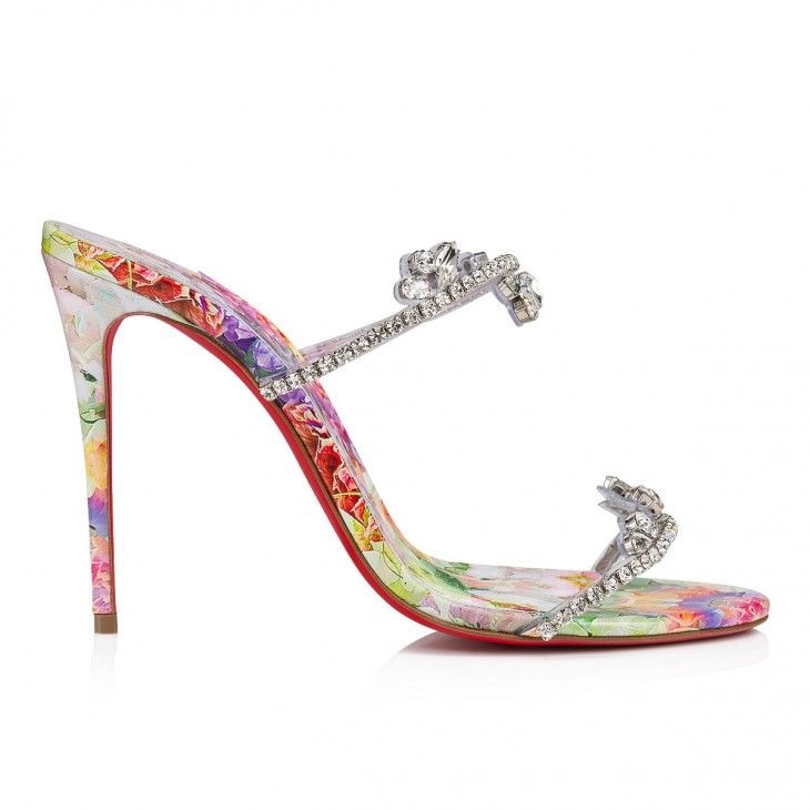 Christian Louboutin Just Queen 100 mm Mules PVC et Cuir de Veau Imprimé Fleuri Multicolore – Image 2