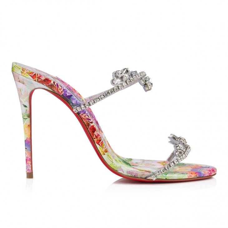 Christian Louboutin Just Queen 100mm Mules PVC et Cuir Calf Imprimé Blooming Multicolore – Image 2