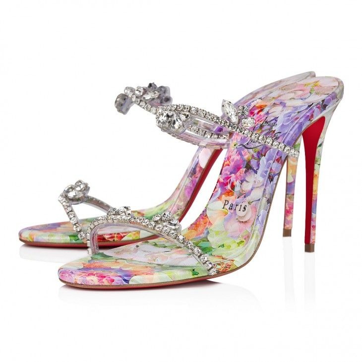 Christian Louboutin Just Queen 100 mm Mules PVC et Cuir de Veau Imprimé Fleuri Multicolore