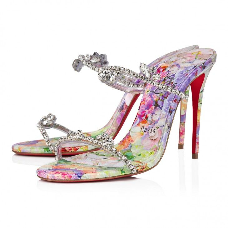 Christian Louboutin Just Queen 100mm Mules PVC et Cuir Calf Imprimé Blooming Multicolore