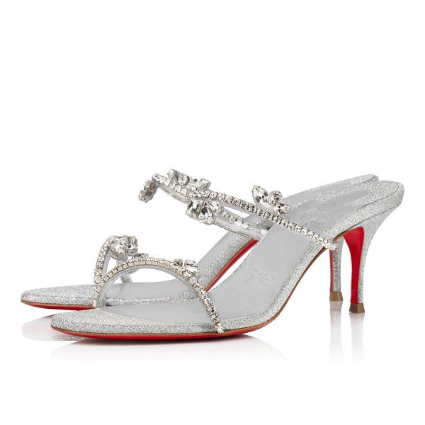 Christian Louboutin Just Queen 70 Mm Mules en Cuir à Paillettes Argenté