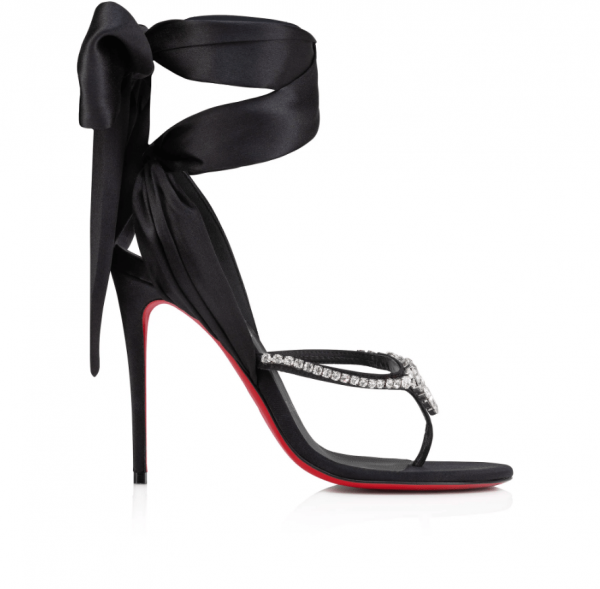 Christian Louboutin Just Queenie Du Desert Sandales 100mm Crêpe Satin Noir – Image 2