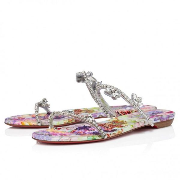 Christian Louboutin Just Queenie Mules PVC et Cuir de Veau Imprimé Fleuri Multicolore