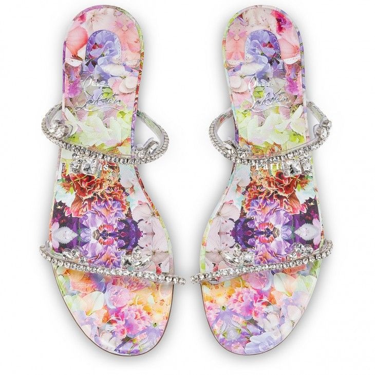 Christian Louboutin Just Queenie Mules PVC et Cuir de Veau Imprimé Fleuri Multicolore – Image 3