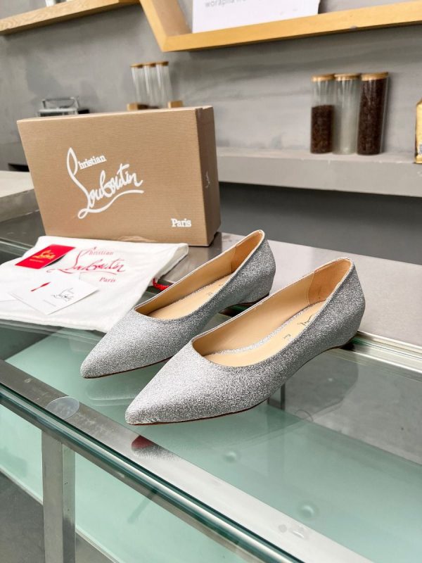 Christian Louboutin Kate Ballerines en Cuir de Veau Pailleté Argent