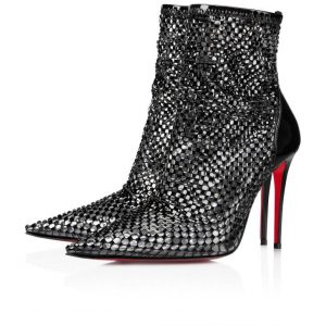 Christian Louboutin Kate Max Booty Mesh Strass 100 mm Mesh Carré et Cuir Verni Noir
