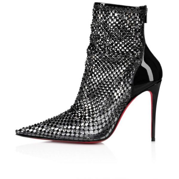 Christian Louboutin Kate Max Booty Mesh Strass 100 mm Mesh Carré et Cuir Verni Noir – Image 2