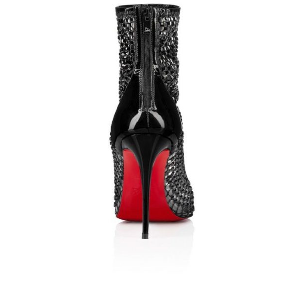 Christian Louboutin Kate Max Booty Mesh Strass 100 mm Mesh Carré et Cuir Verni Noir – Image 3