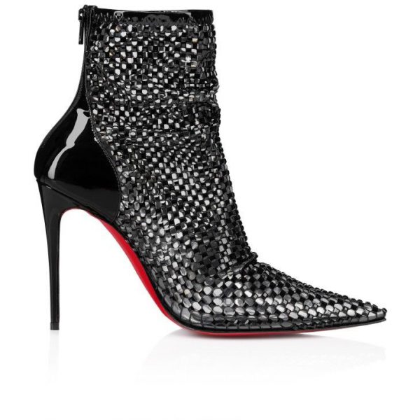 Christian Louboutin Kate Max Booty Mesh Strass 100 mm Mesh Carré et Cuir Verni Noir – Image 4
