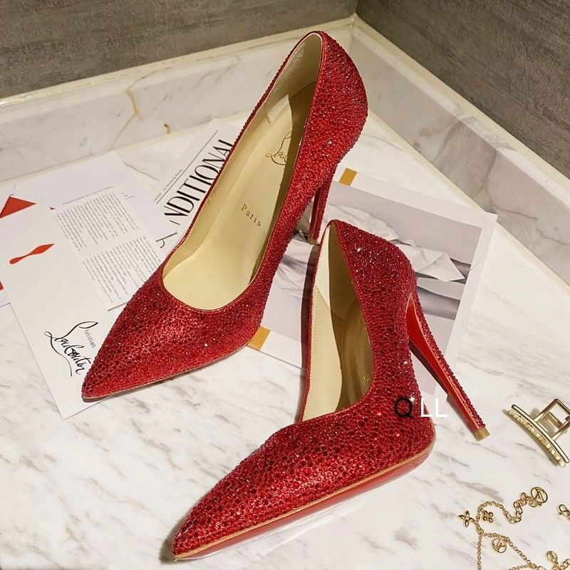 Christian Louboutin Escarpins Kate Strass Dégradé 100 mm Daim Rouge
