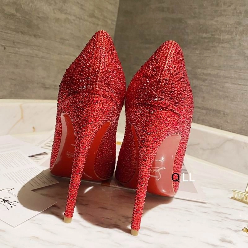 Christian Louboutin Escarpins Kate Strass Dégradé 100 mm Daim Rouge – Image 2