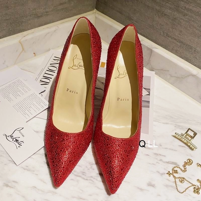 Christian Louboutin Escarpins Kate Strass Dégradé 100 mm Daim Rouge – Image 3
