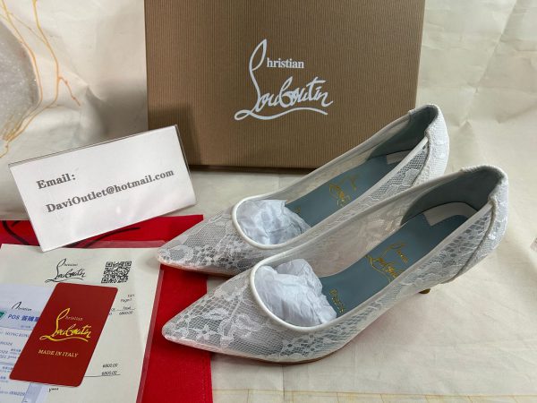 Christian Louboutin Lace 554 Escarpins 85mm Décolleté Blanc – Image 6
