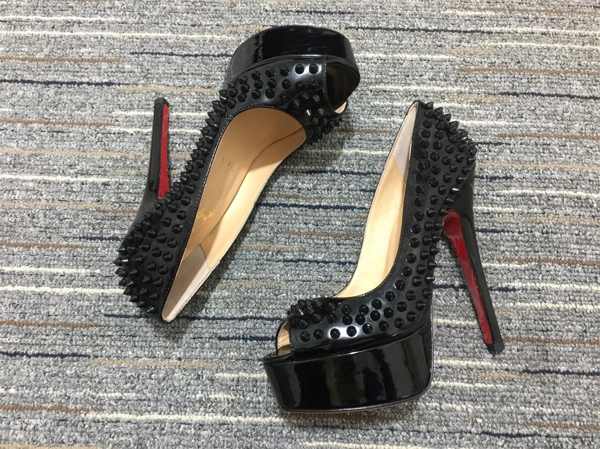 Christian Louboutin Lady Peep Spikes escarpins plateforme 150 mm cuir verni noir