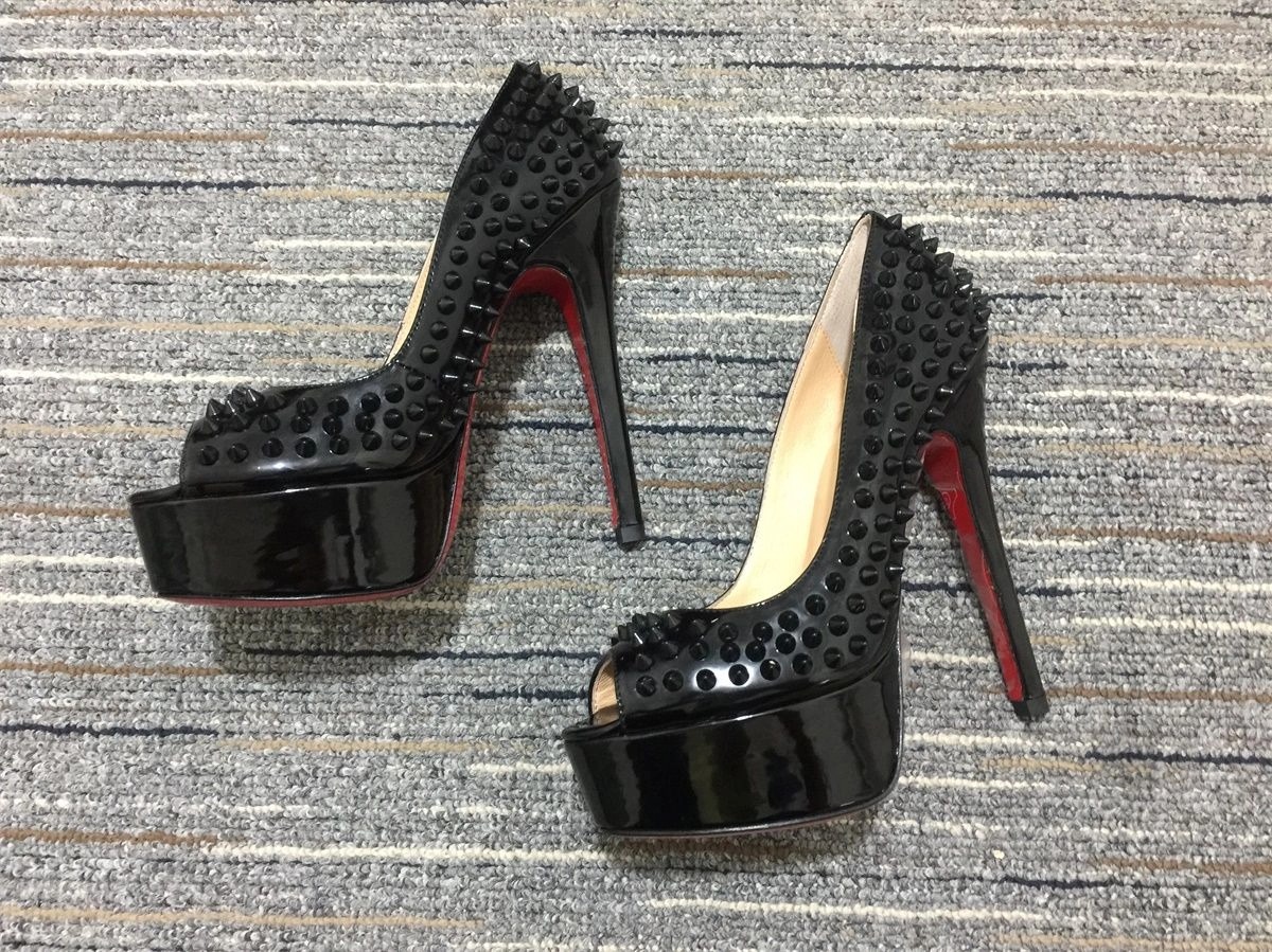 Christian Louboutin Lady Peep Spikes escarpins plateforme 150 mm cuir verni noir – Image 2