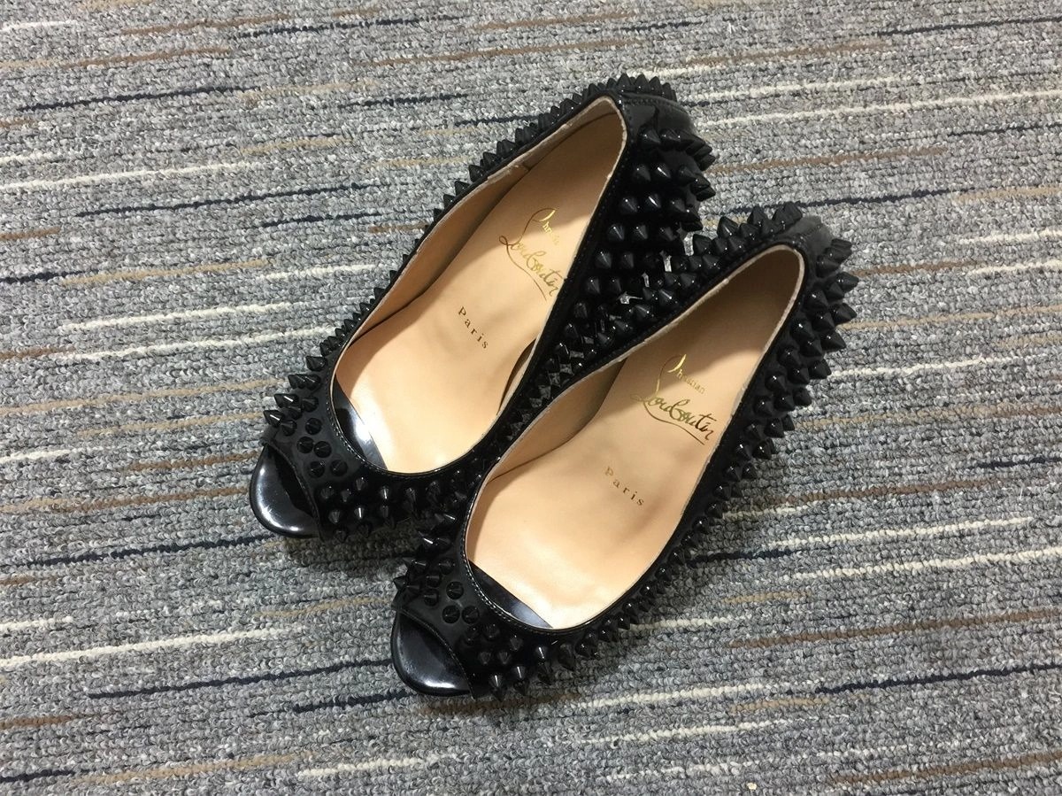 Christian Louboutin Lady Peep Spikes escarpins plateforme 150 mm cuir verni noir – Image 3