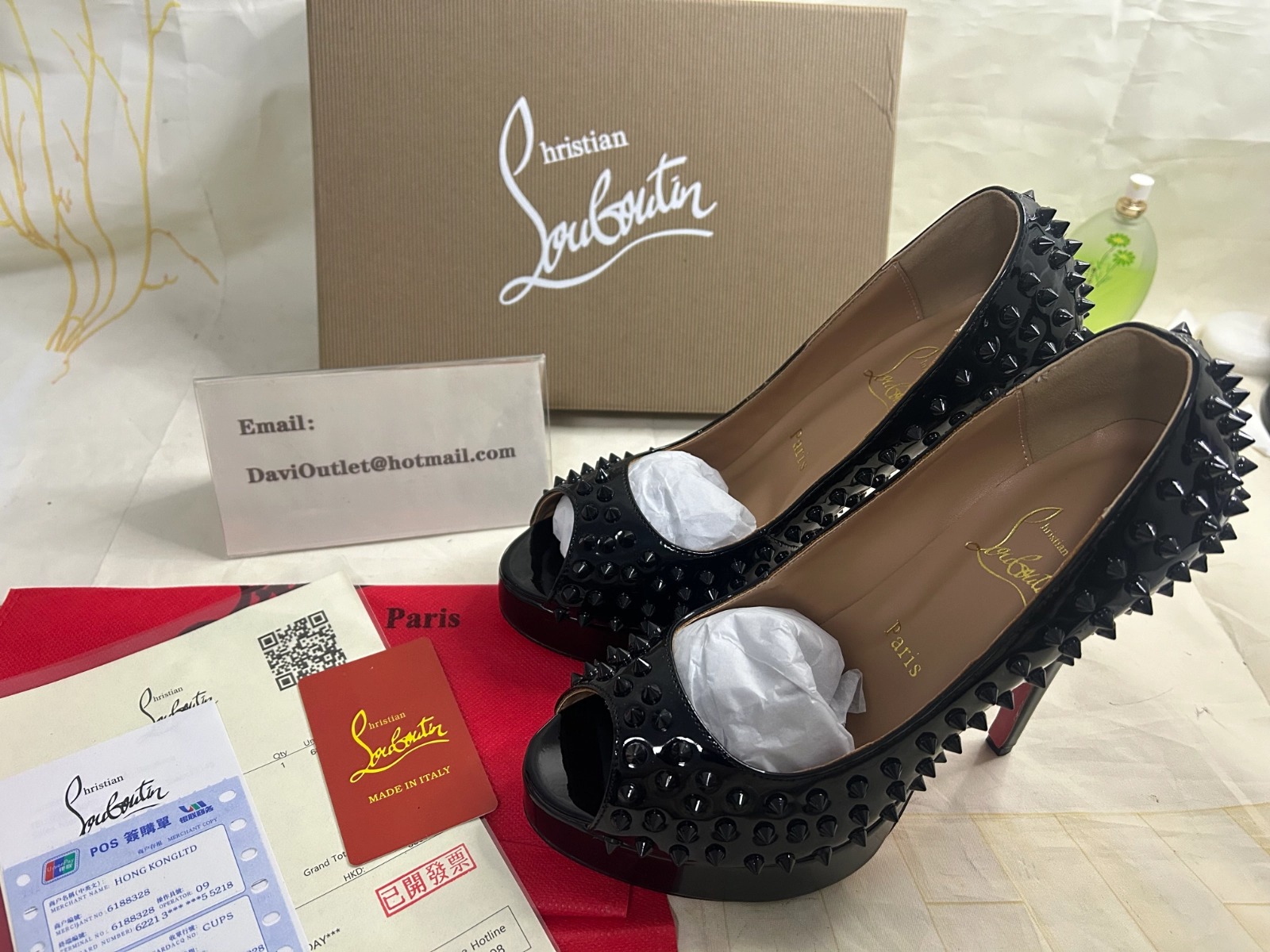 Christian Louboutin Lady Peep Spikes escarpins plateforme 150 mm cuir verni noir – Image 4