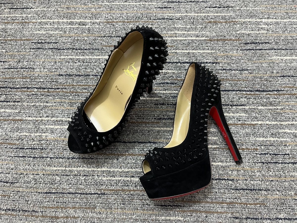 Christian Louboutin Lady Peep Spikes escarpins plateforme 150 mm daim noir