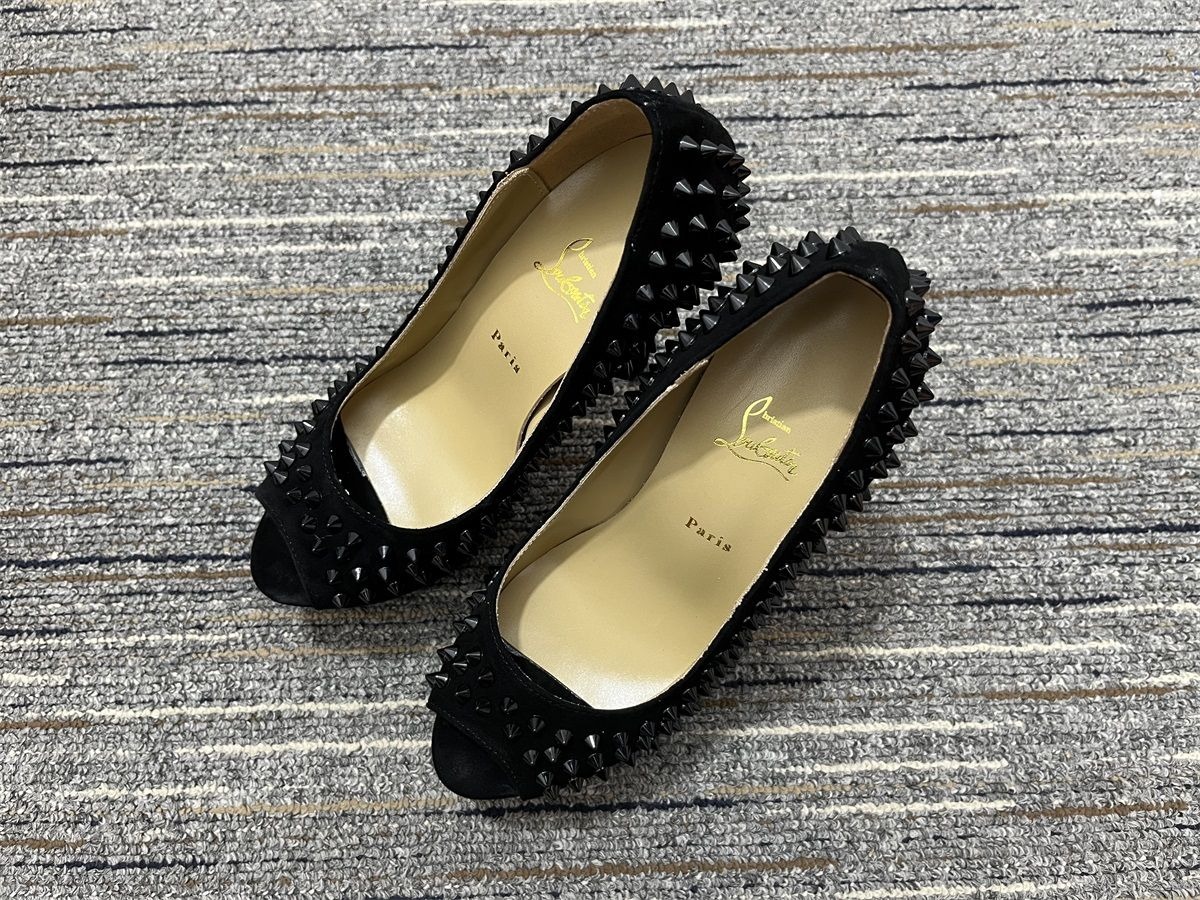 Christian Louboutin Lady Peep Spikes escarpins plateforme 150 mm daim noir – Image 2