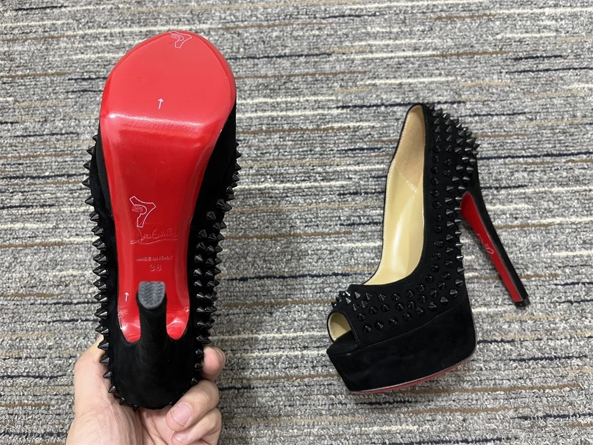 Christian Louboutin Lady Peep Spikes escarpins plateforme 150 mm daim noir – Image 3