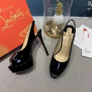 Christian Louboutin Lady Peep Toe 150 mm escarpins slingback en cuir verni noir