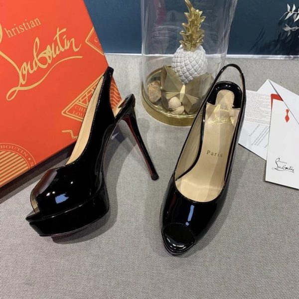 Christian Louboutin Lady Peep Toe 150 mm escarpins slingback en cuir verni noir