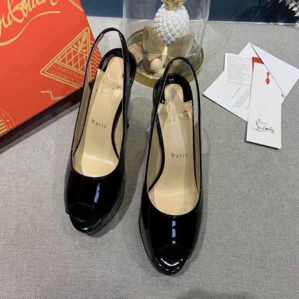 Christian Louboutin Lady Peep Toe 150 mm escarpins slingback en cuir verni noir – Image 2