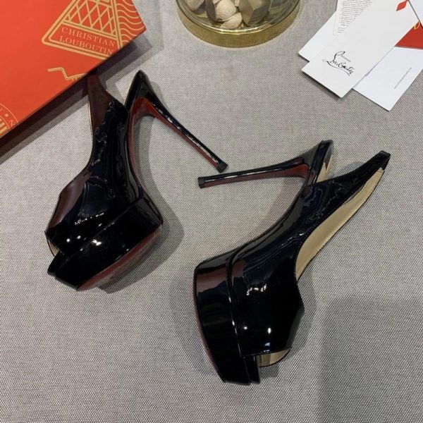 Christian Louboutin Lady Peep Toe 150 mm escarpins slingback en cuir verni noir – Image 4