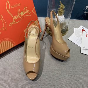 Christian Louboutin Lady Peep Toe 150 mm escarpins slingback cuir verni nude