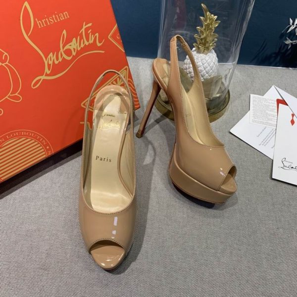 Christian Louboutin Lady Peep Toe 150 mm escarpins slingback cuir verni nude