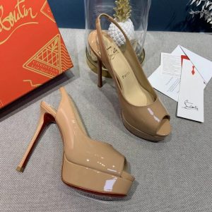 Christian Louboutin Lady Peep Toe 150 mm escarpins slingback en cuir verni nude