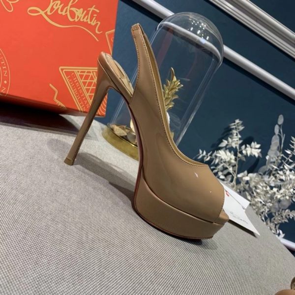 Christian Louboutin Lady Peep Toe 150 mm escarpins slingback en cuir verni nude – Image 3