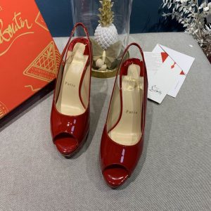 Christian Louboutin Lady Peep Toe 150 mm escarpins slingback en cuir verni rouge