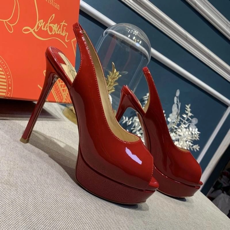 Christian Louboutin Lady Peep Toe 150 mm escarpins slingback cuir verni rouge – Image 3