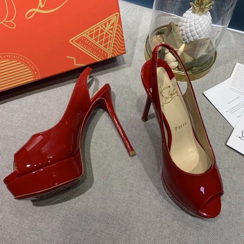 Christian Louboutin Lady Peep Toe 150 mm escarpins slingback cuir verni rouge